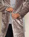 Classic Men's Long Faux Fur Coat | Silver Leopard