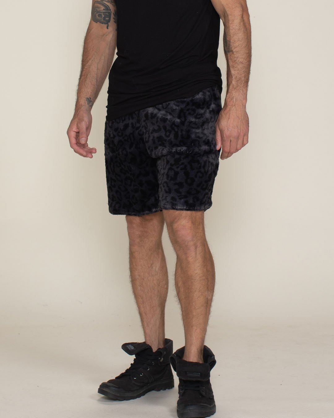 Slate Leopard Ultra Soft Faux Fur Sweat Shorts | Men's