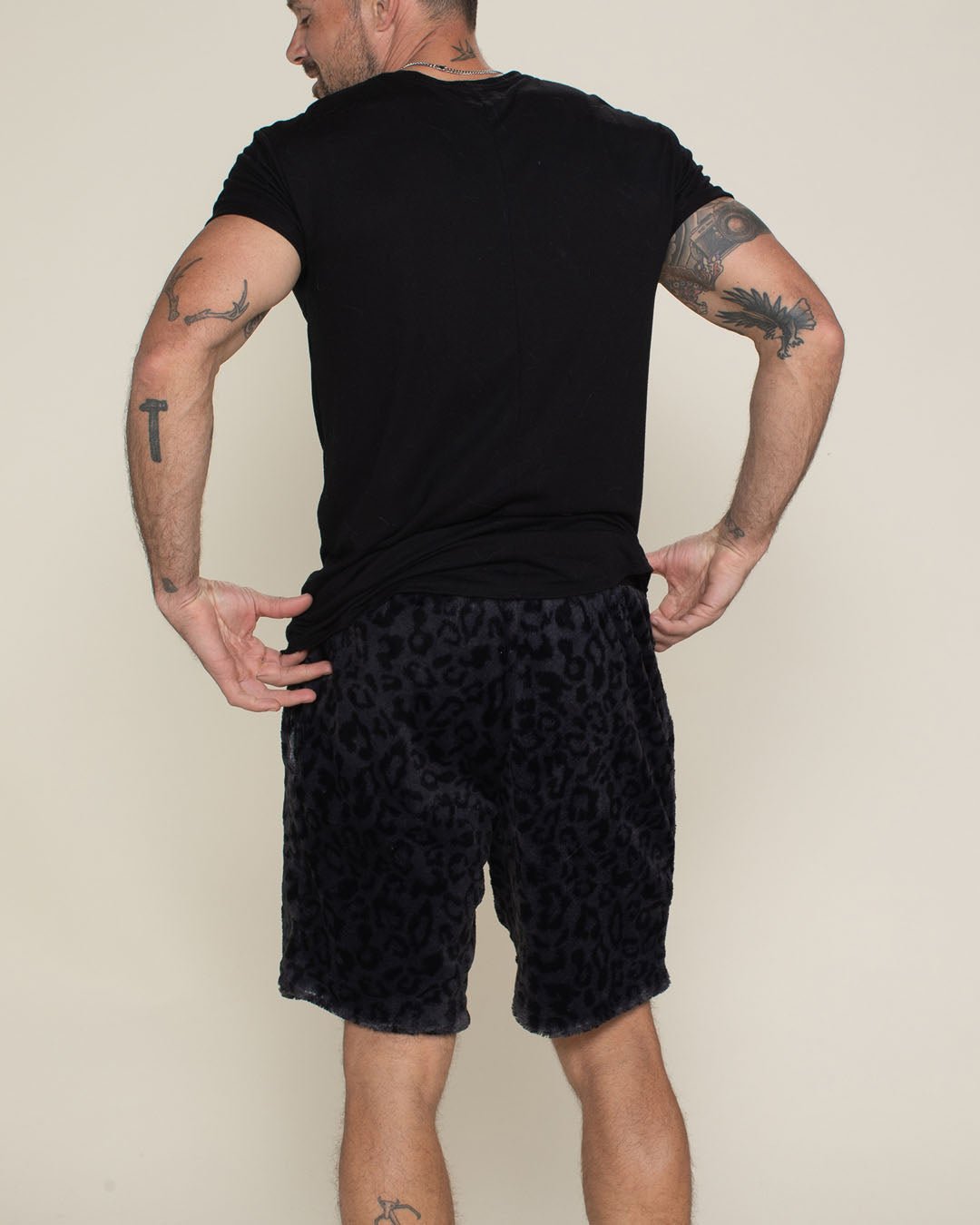 Slate Leopard Ultra Soft Faux Fur Sweat Shorts | Men's