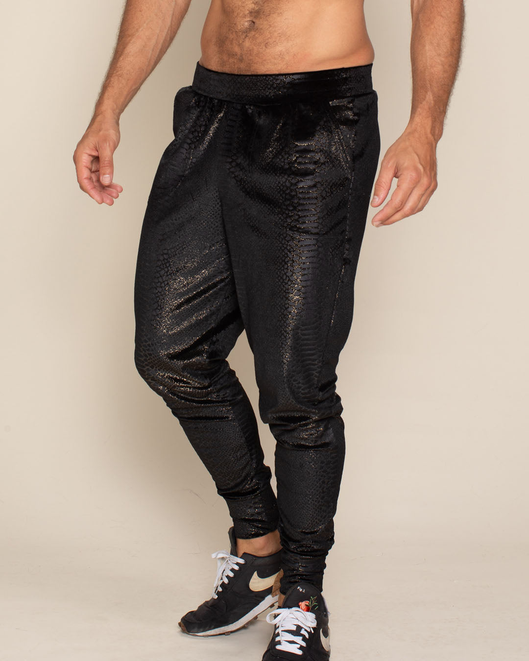 Shiny Black Snakeskin Pants Men - Slim Fit Pants