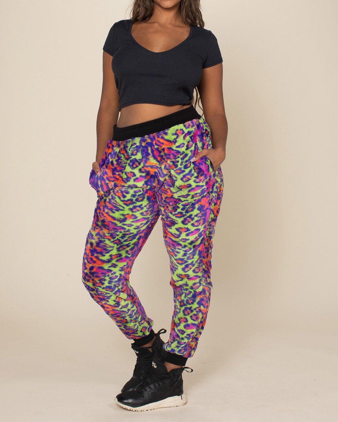 Neon Disco Kitty ULTRA SOFT Faux Fur Sweatpants | Women&#39;s