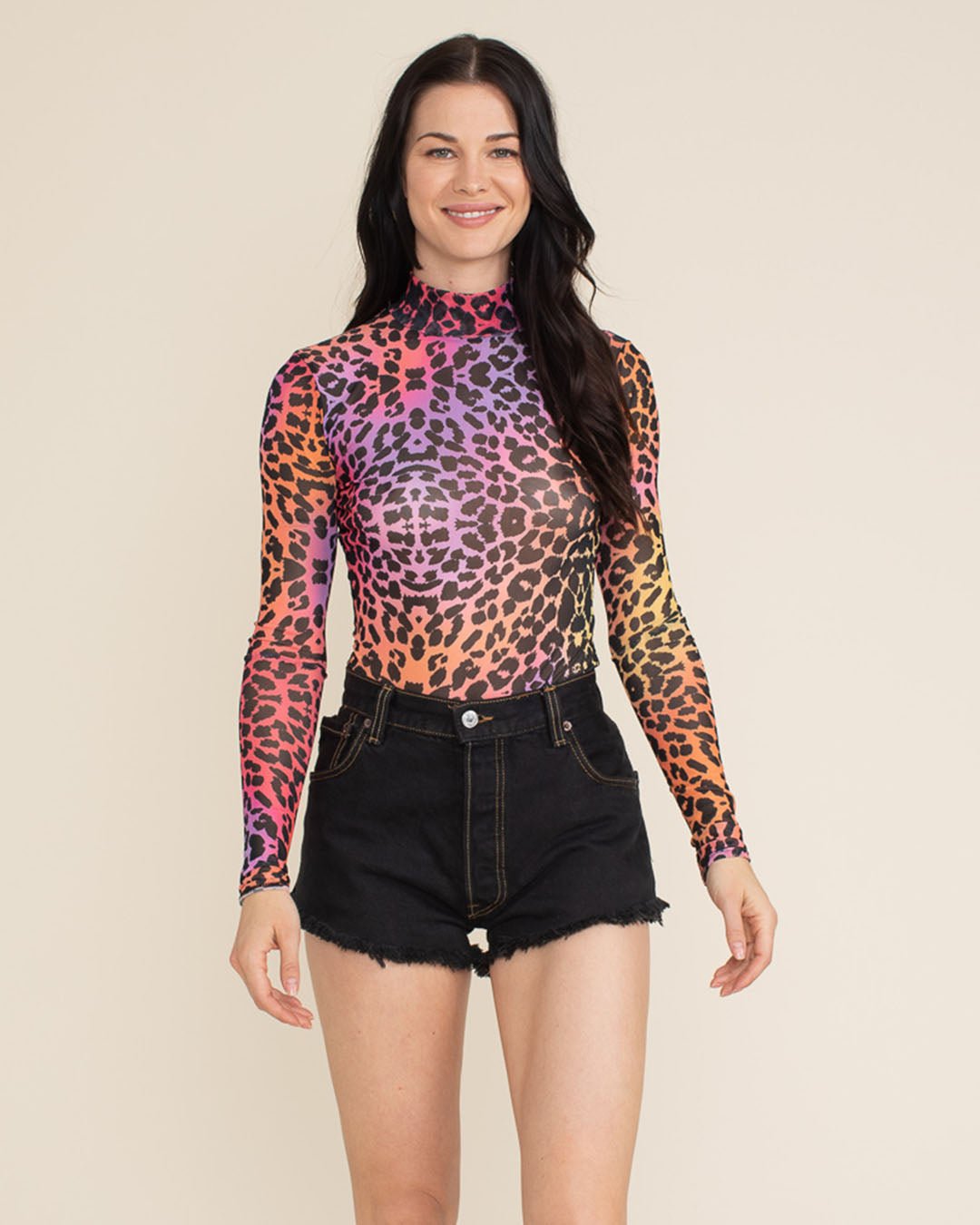 Women's Colorful Mesh Bodysuit | Sunset Leopard