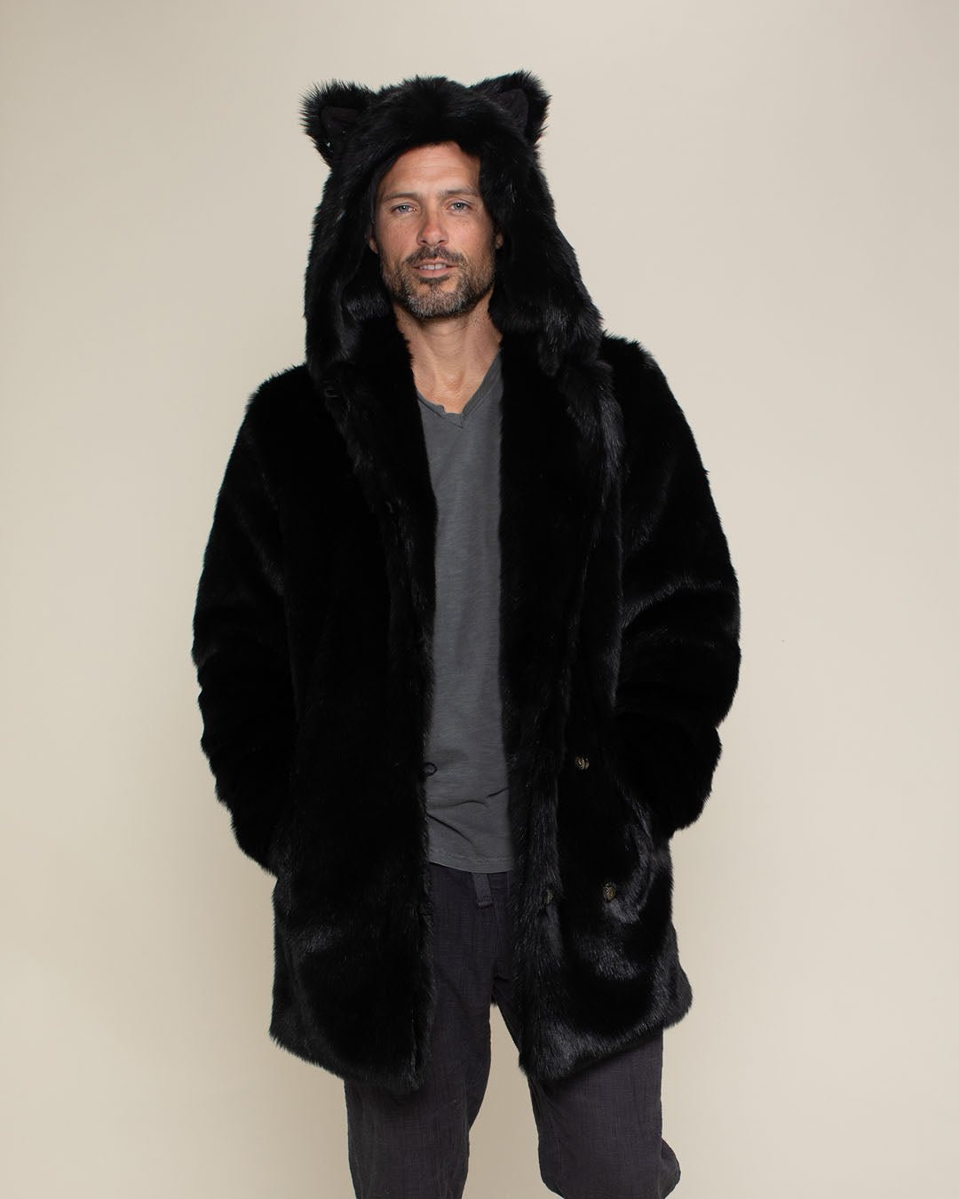 Blue fur coat with hood best sale