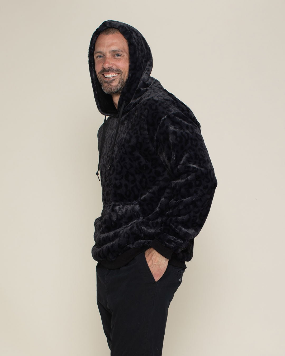 Men's Fur Hoodie | Slate Black Leopard