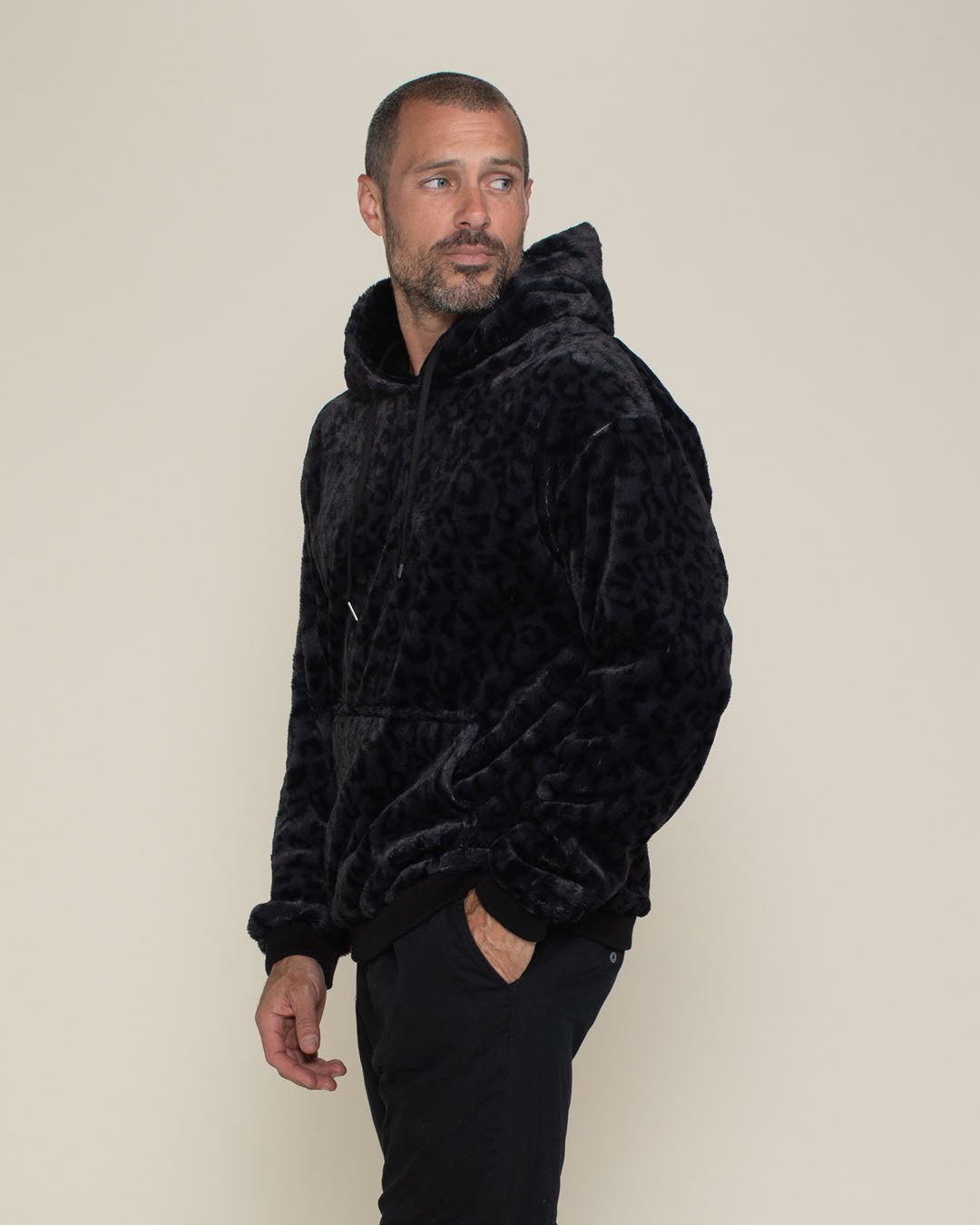 Men's Fur Hoodie | Slate Black Leopard