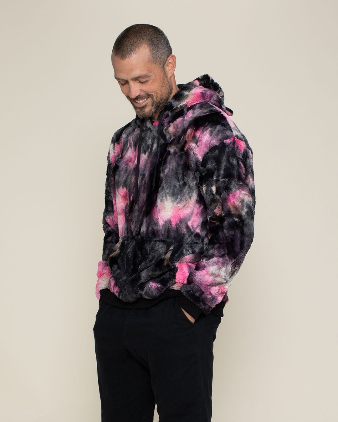 Classic Men's Fur Hoodie | Tie Dye Leopard