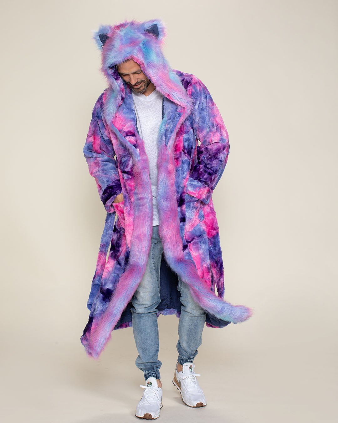 Classic Men&#39;s Long Faux Fur Coat | Cotton Candy Cat