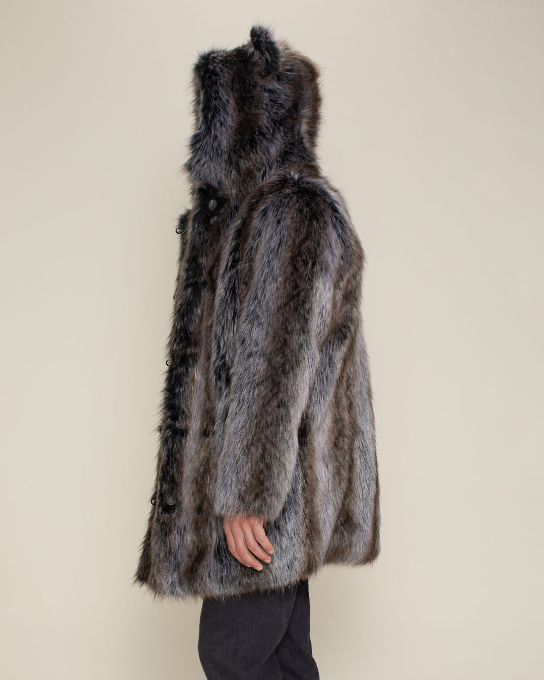 Men's Grey Wolf Hooded Faux Fur Coat - Stylish Warmth S / Grey