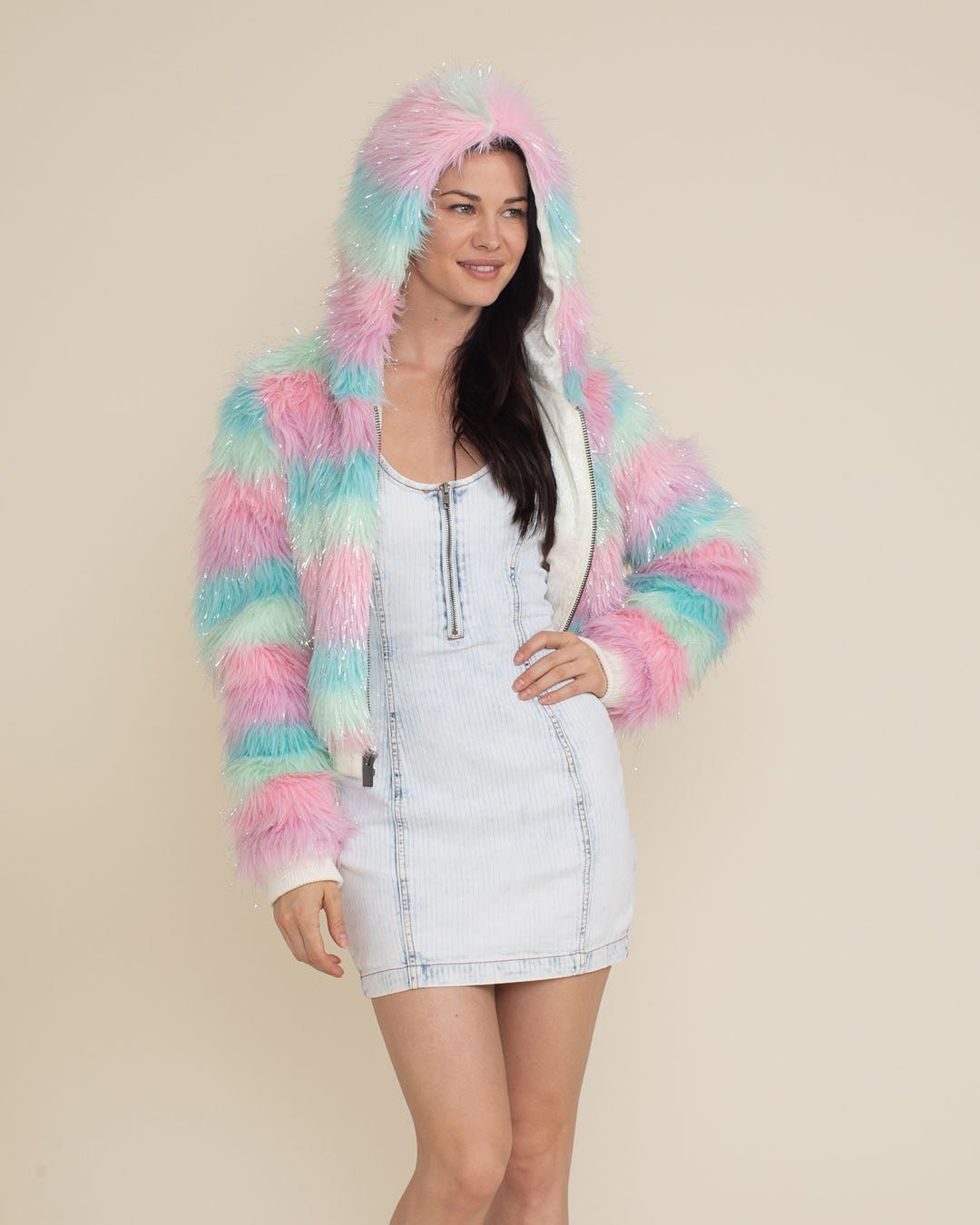 Hooded Women&#39;s Cropped Faux Fur Jacket | Doll Party