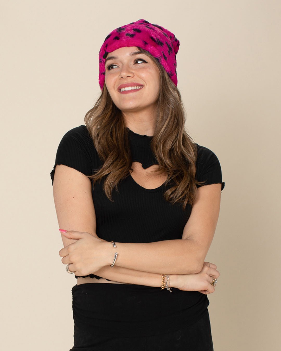 Pink Cheetah Faux Fur Beanie | Women's