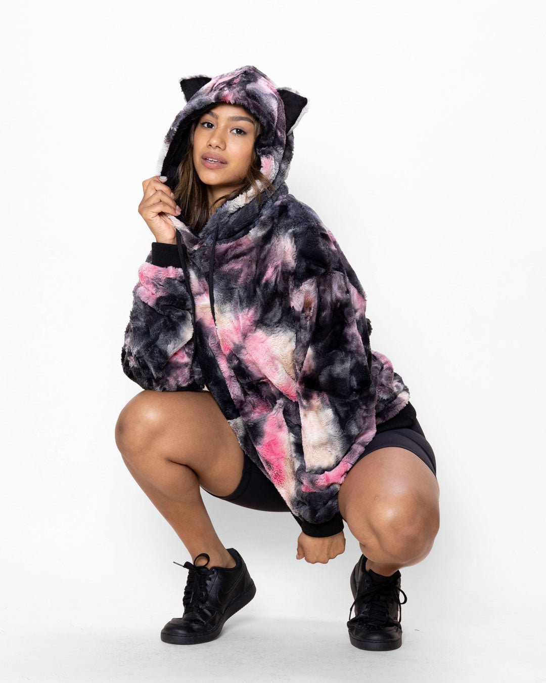 Classic Women's Fur Hoodie | Tie Dye Leopard