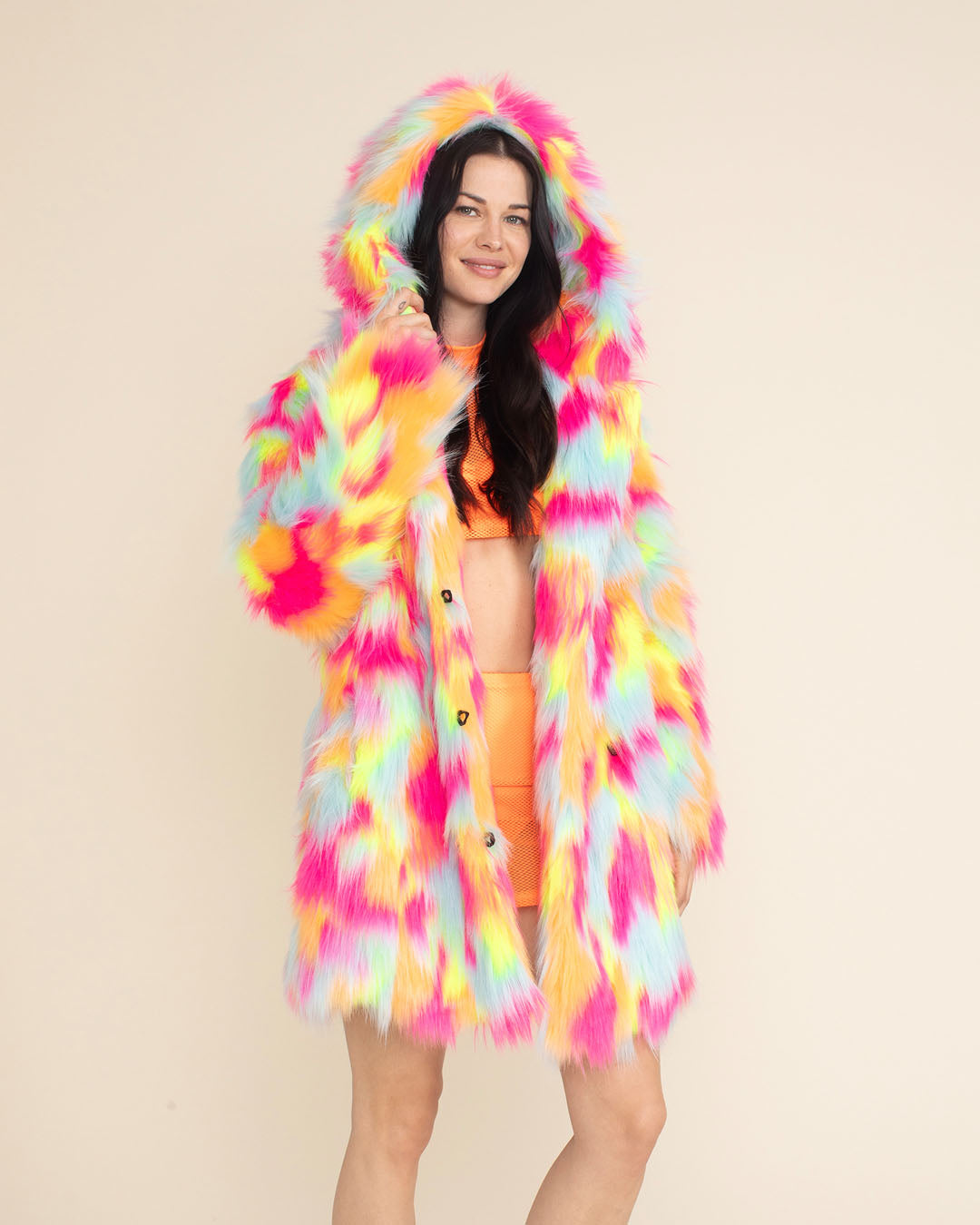 Long faux fur coat Multicoloured