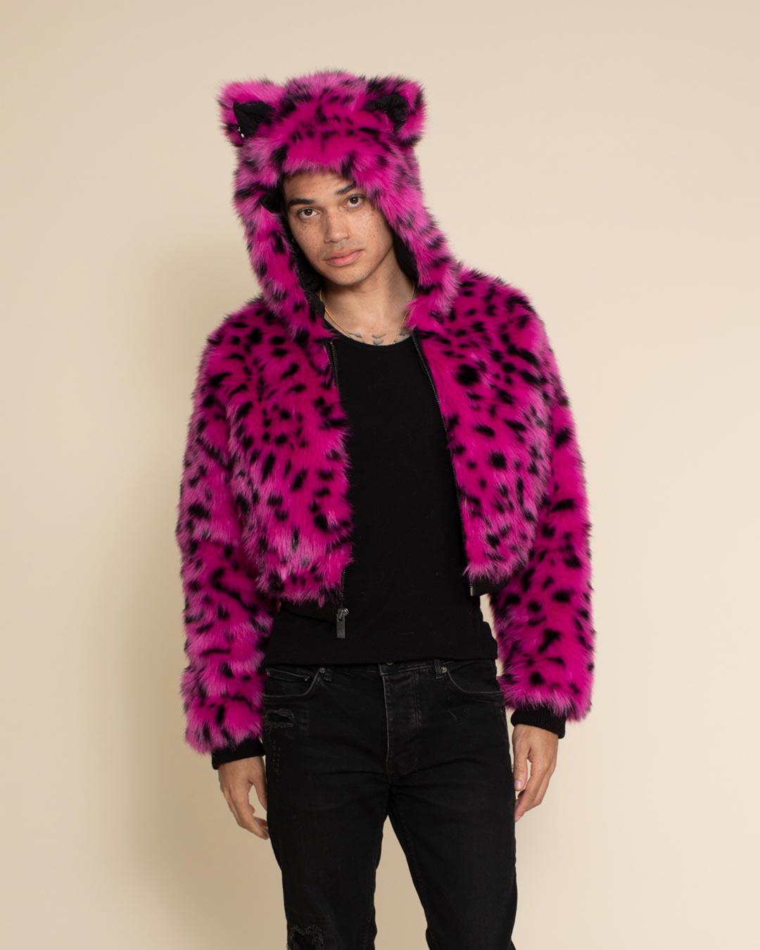 Pink Cheetah Classic Collector Edition Faux Fur Cropped Jacket | Men&#39;s