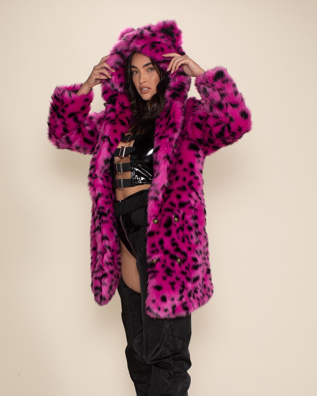 Vs PINK fashion show teal turquoise faux fur leopard cheetah zip hoodie jacket on sale L