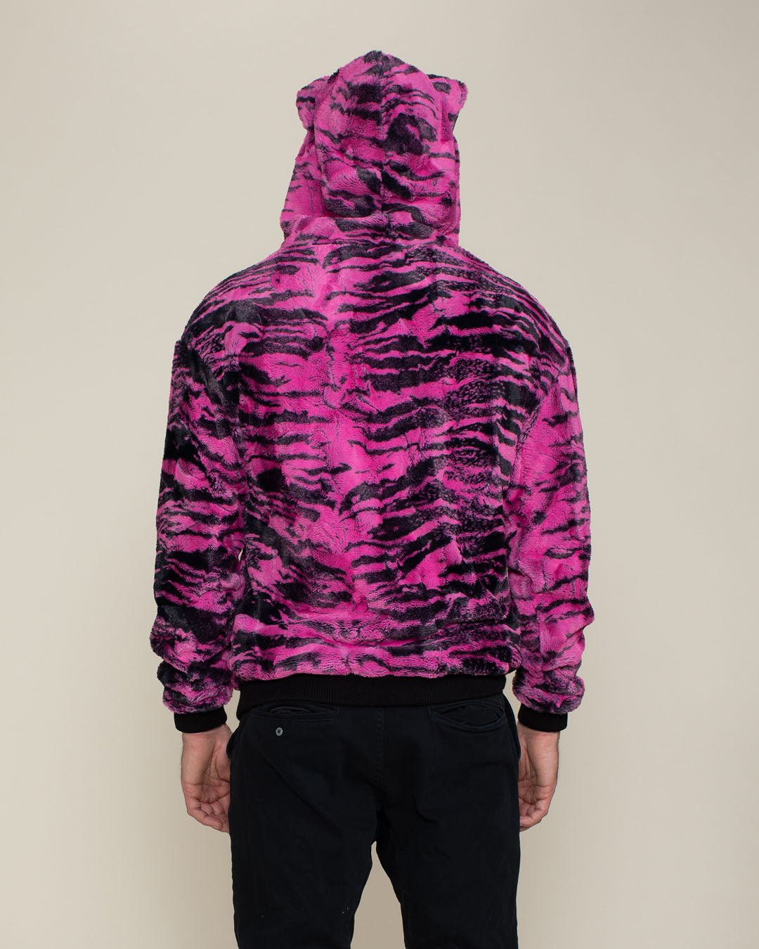 Classic Men's Fur Hoodie | Pink Raspberry Tiger