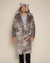 Classic Men's Long Faux Fur Coat | Silver Leopard