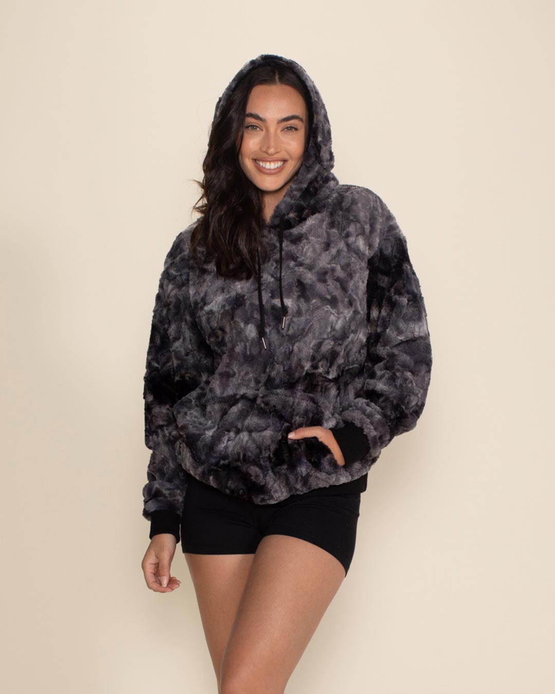 Women's Fur Hoodie | Tie Dye Blue Shark