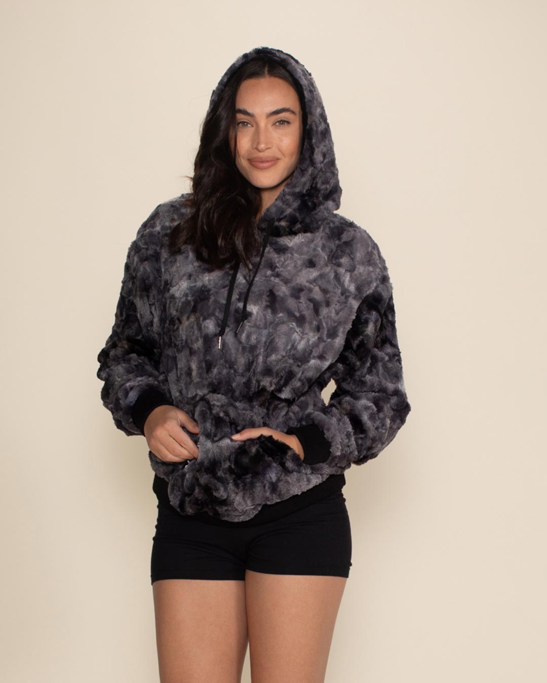 Women&#39;s Fur Hoodie | Tie Dye Blue Shark