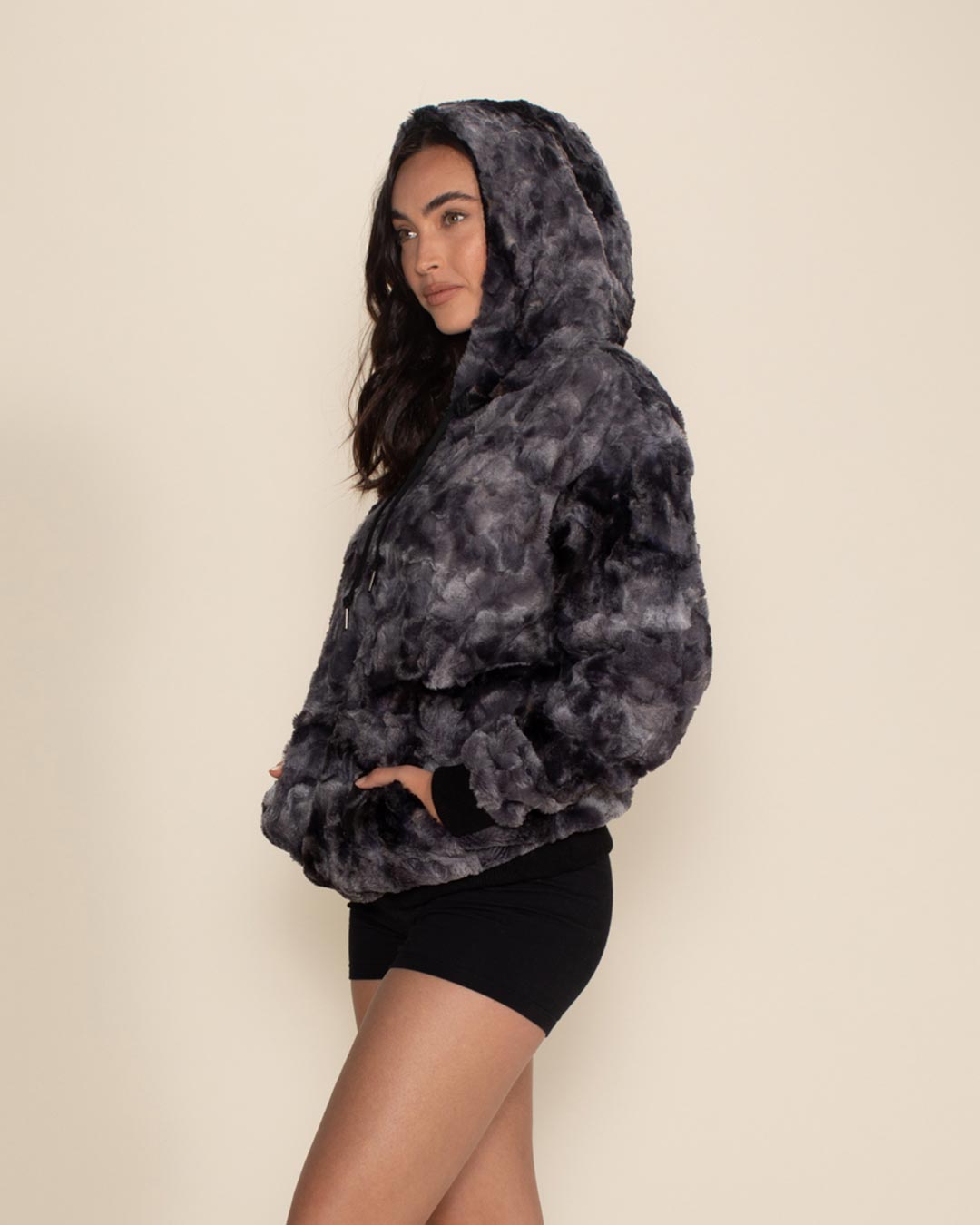 Women's Fur Hoodie | Tie Dye Blue Shark