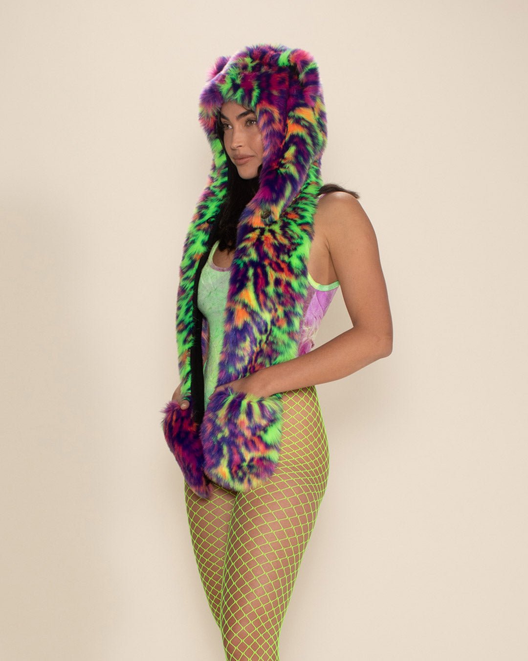 Neon Disco Kitty Collector Edition Faux Fur Hood | Women's