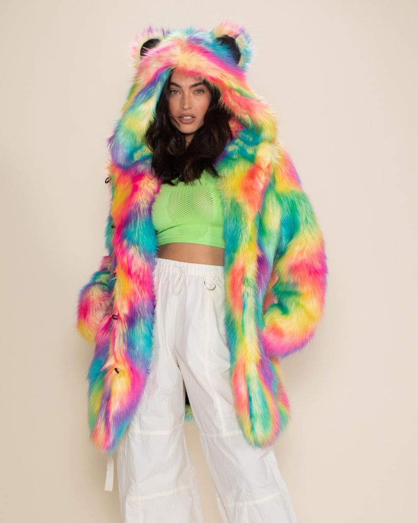 Colorful Faux Fur Coat Womens Rainbow Bear SpiritHoods