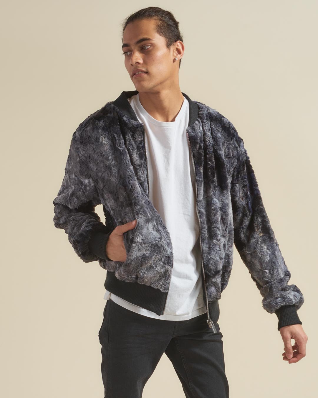 Men's Blue Faux Fur Jacket | Shark