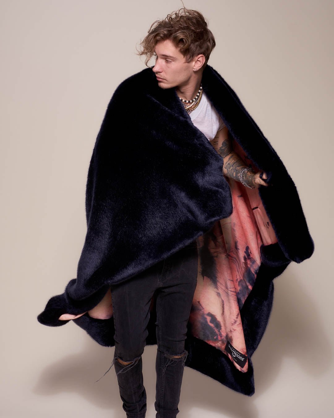 Indigo Wolf Luxe Faux Fur Throw Collector Edition on Male Model