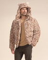 Classic Men's Puffer Jacket With Hood | Tan Leopard