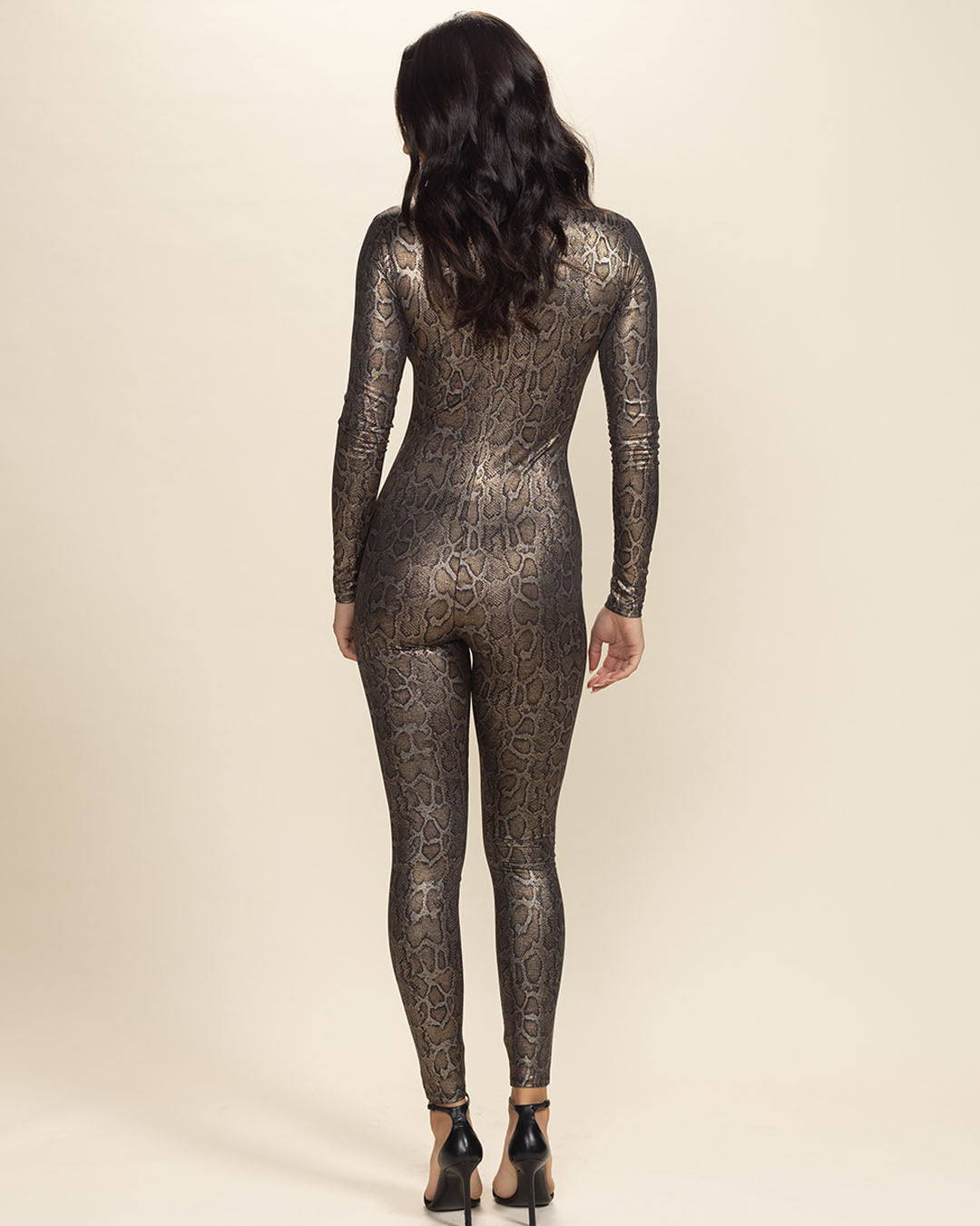 Women's Metallic Bodysuit Full | Bronze Python