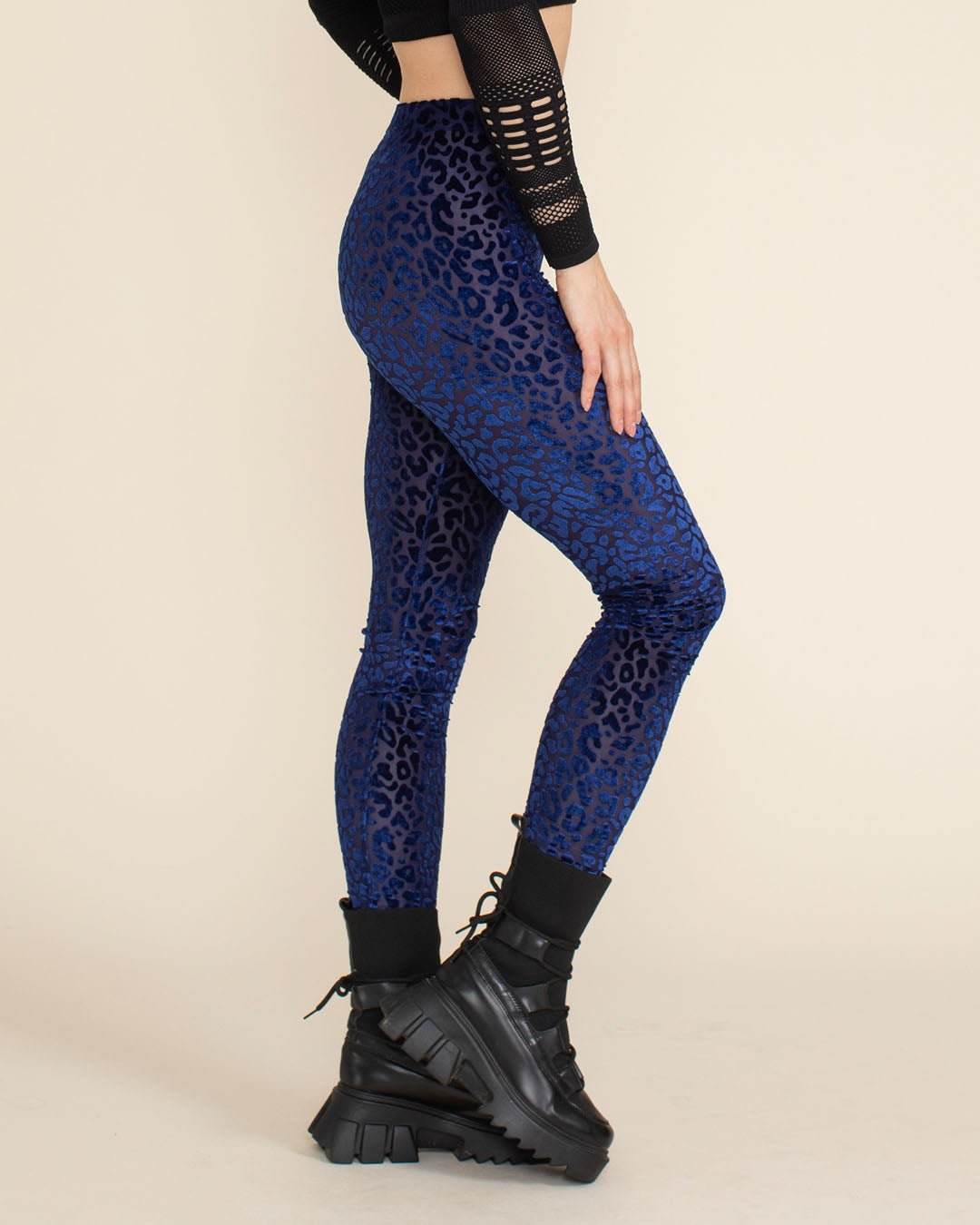 Women's Velvet Leggings | Blue Indigo Burnout Leopard