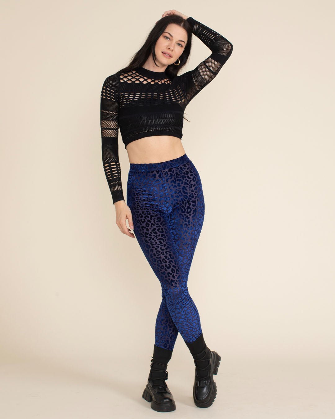 Women's Velvet Leggings | Blue Indigo Burnout Leopard