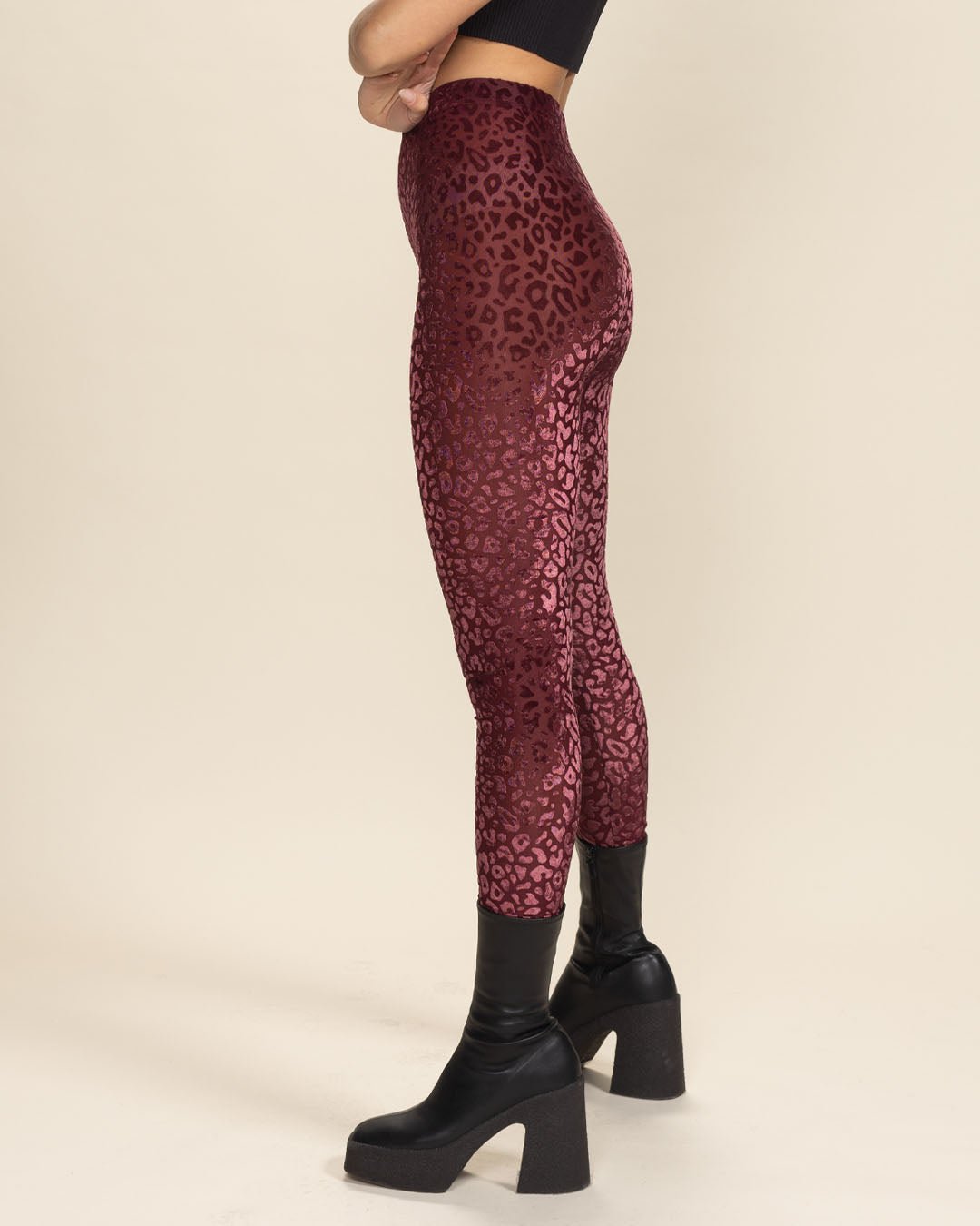 Women's Velvet Leggings | Red Crimson Burnout Leopard