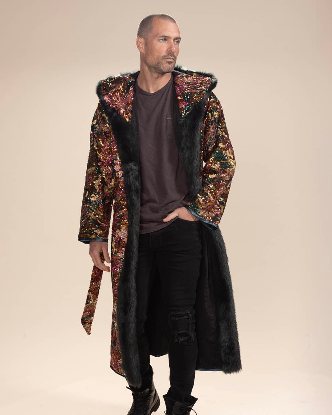 Classic Men's Long Sequin Coat | Oasis Emerald Green