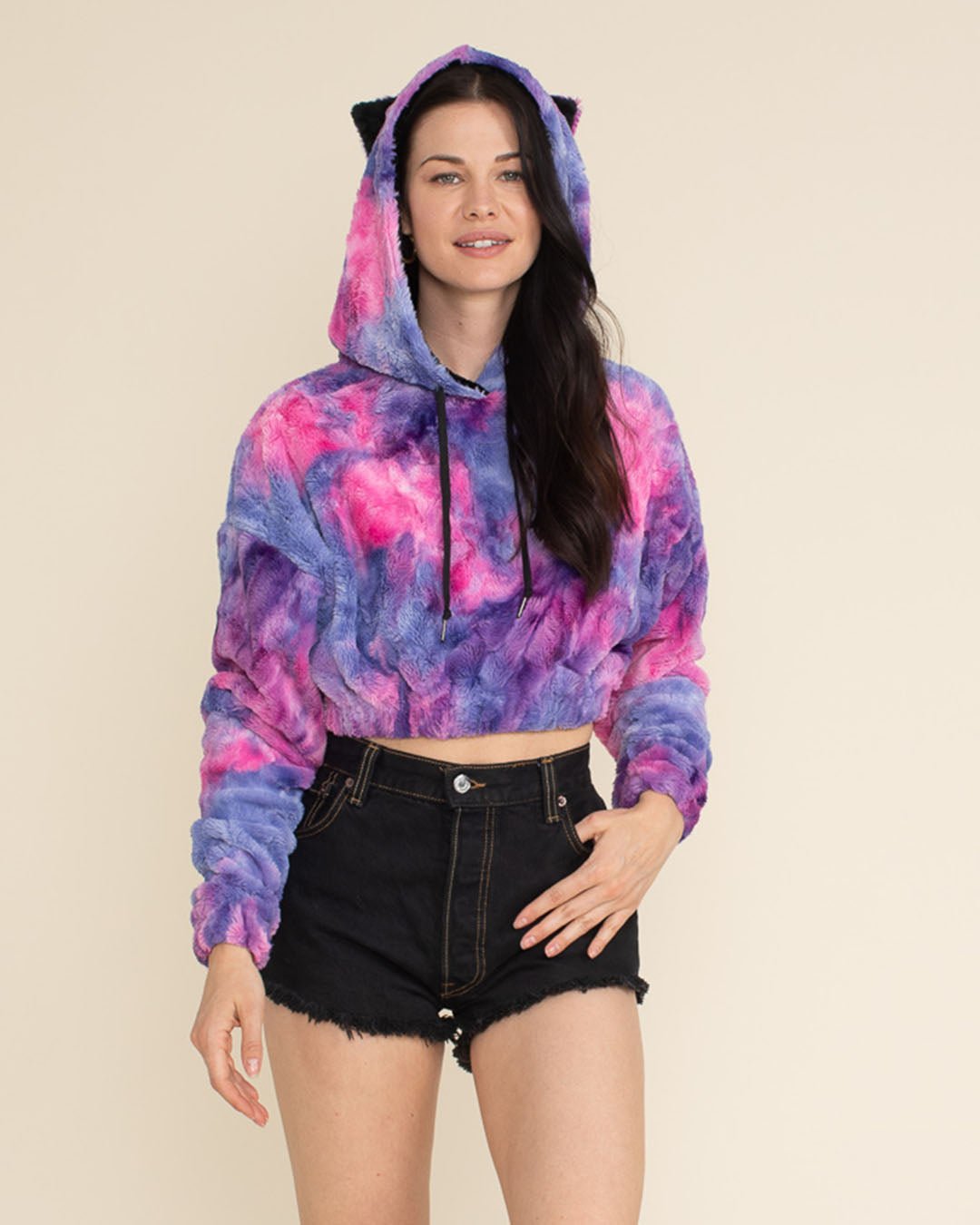 Cotton Candy Kitty Classic Ultra Soft Faux Fur Crop Hoodie | Women's