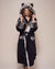 Woman wearing Grey Wolf Classic Faux Fur Robe. front view 2