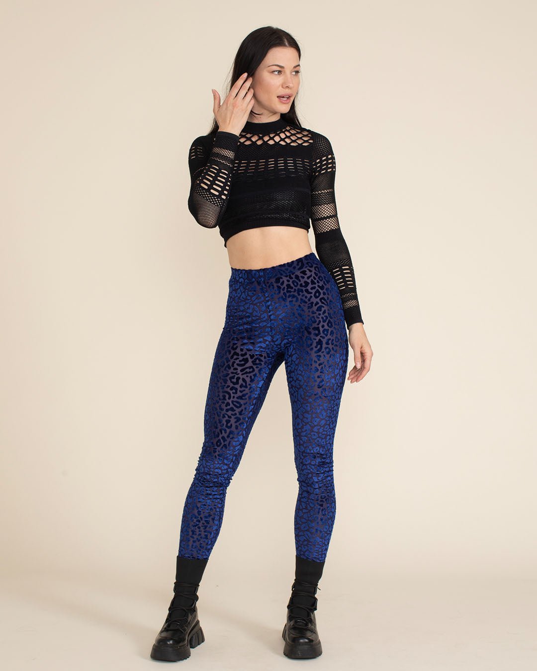 Women's Velvet Leggings | Blue Indigo Burnout Leopard