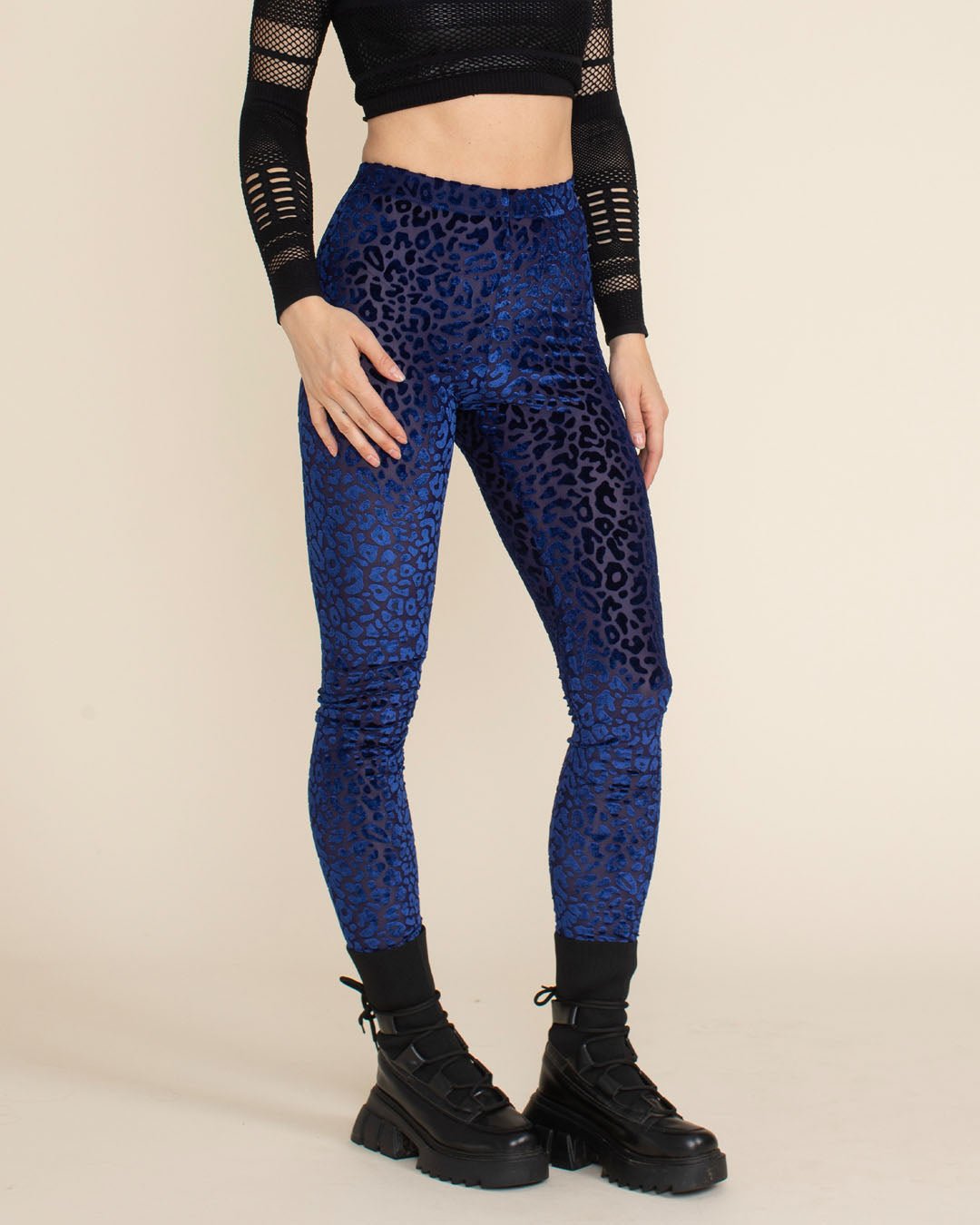 Women's Velvet Leggings | Blue Indigo Burnout Leopard