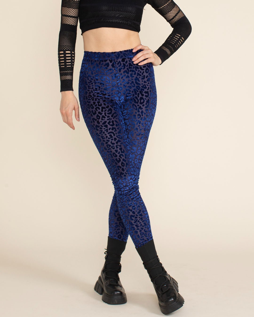 Women's Velvet Leggings | Blue Indigo Burnout Leopard