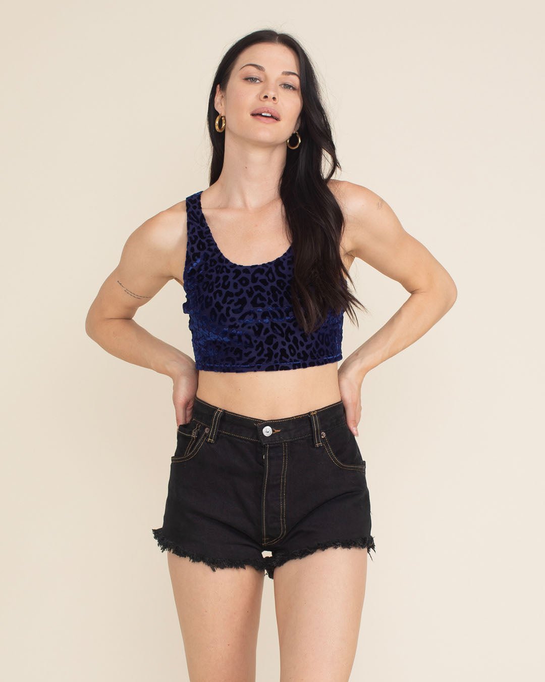 Indigo Leopard Burnout Velvet Crop Tank Top | Women's