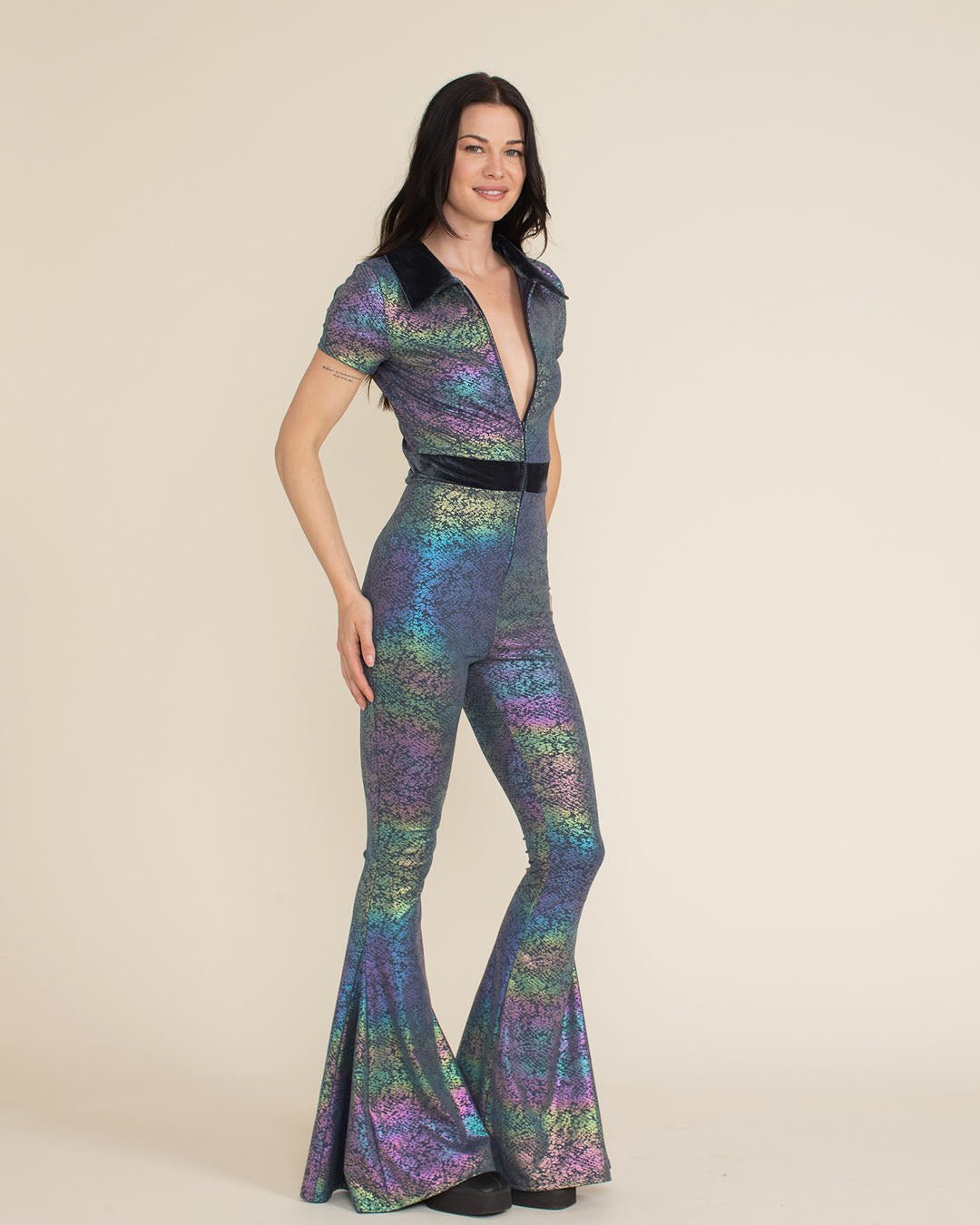 Women's Flare Jumpsuit | Iridescent Snakeskin