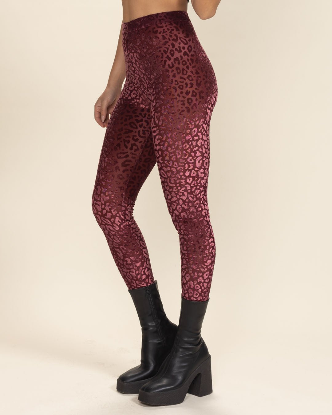 Women's Velvet Leggings | Red Crimson Burnout Leopard