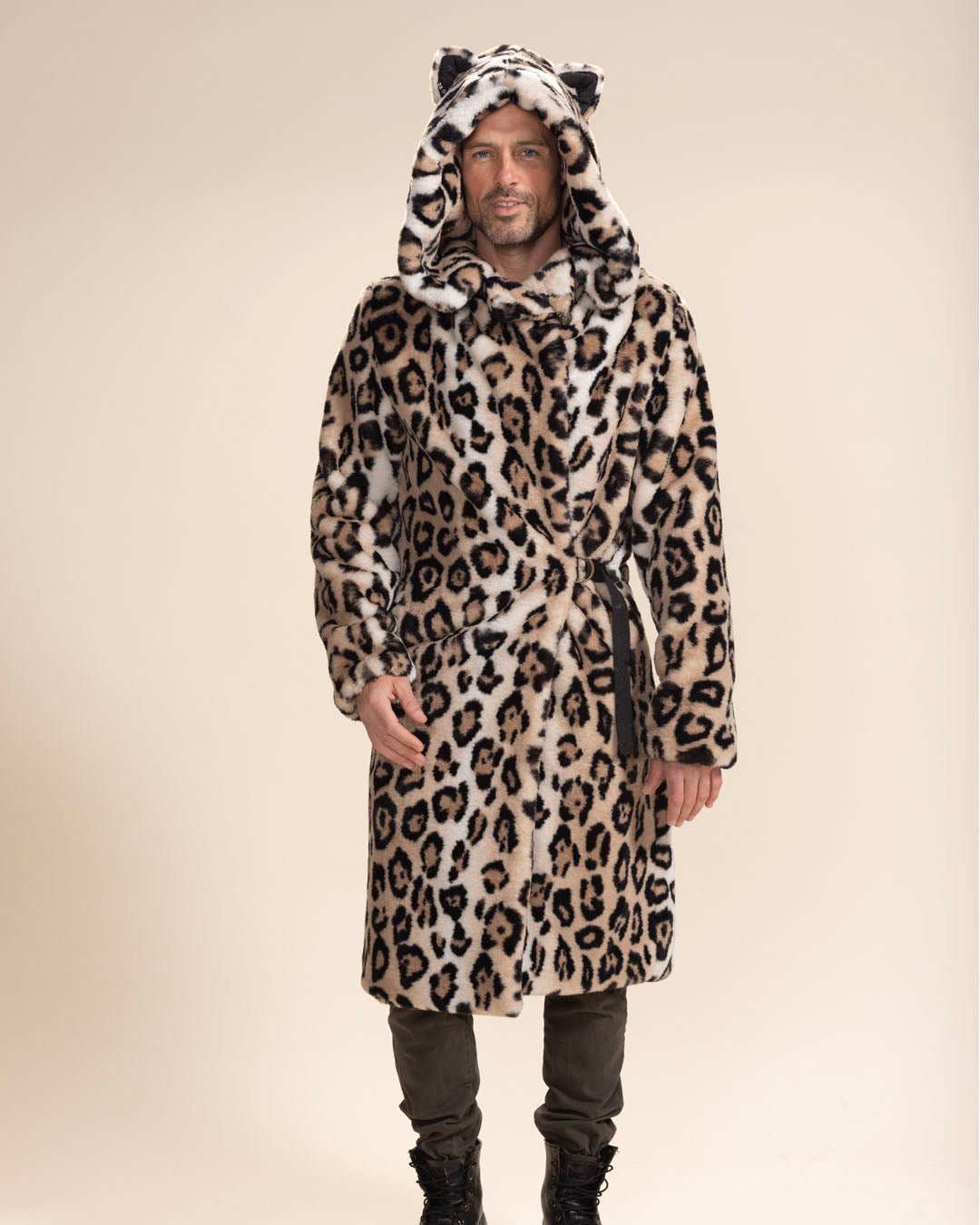 Men s Long Faux Fur Coat With Hood Arabian Leopard SpiritHoods