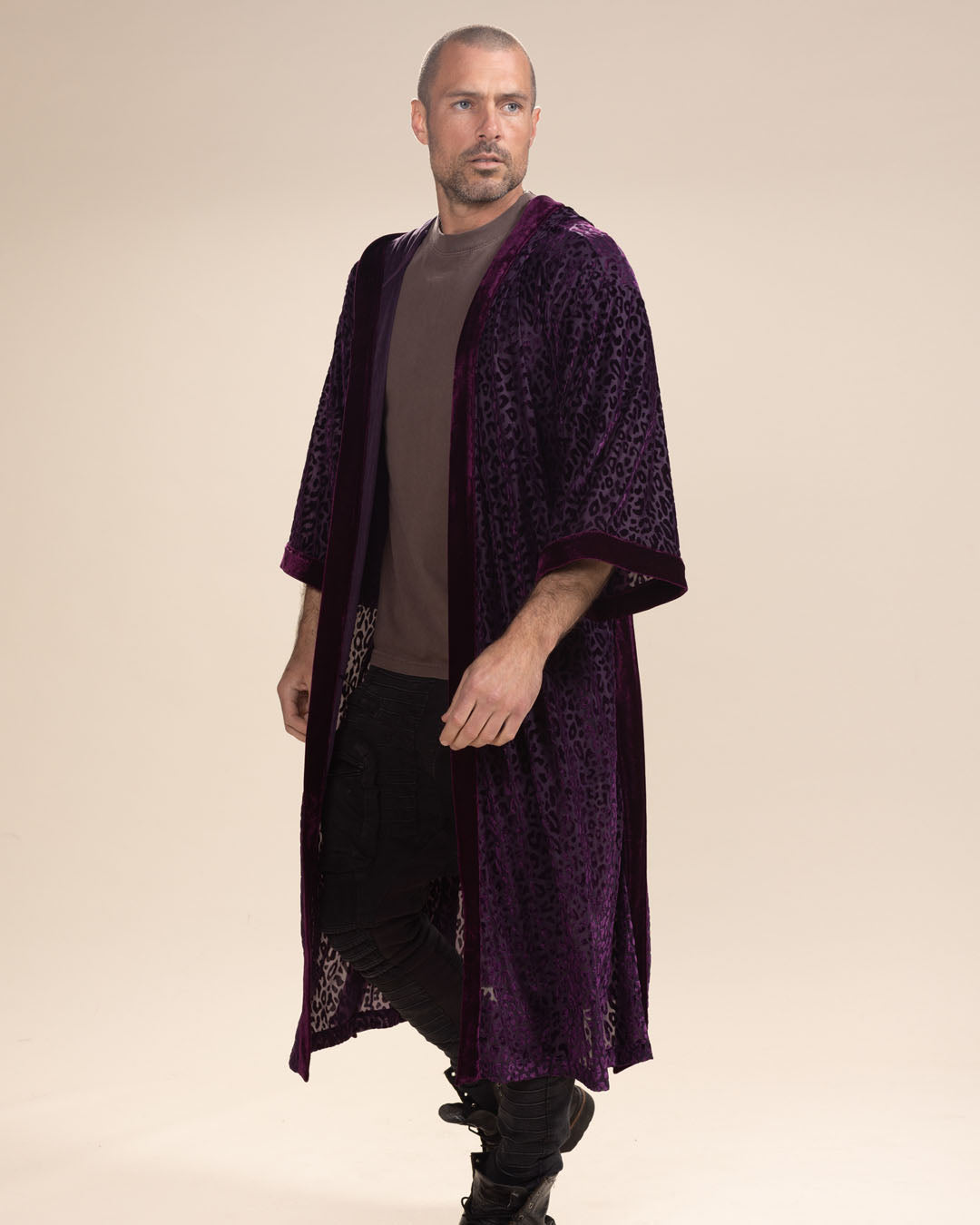 Men's Velvet Kimono | Purple Leopard