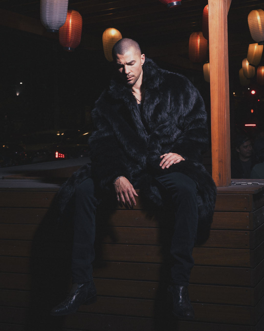 Men's Long Faux Fur Coat | Black Serval