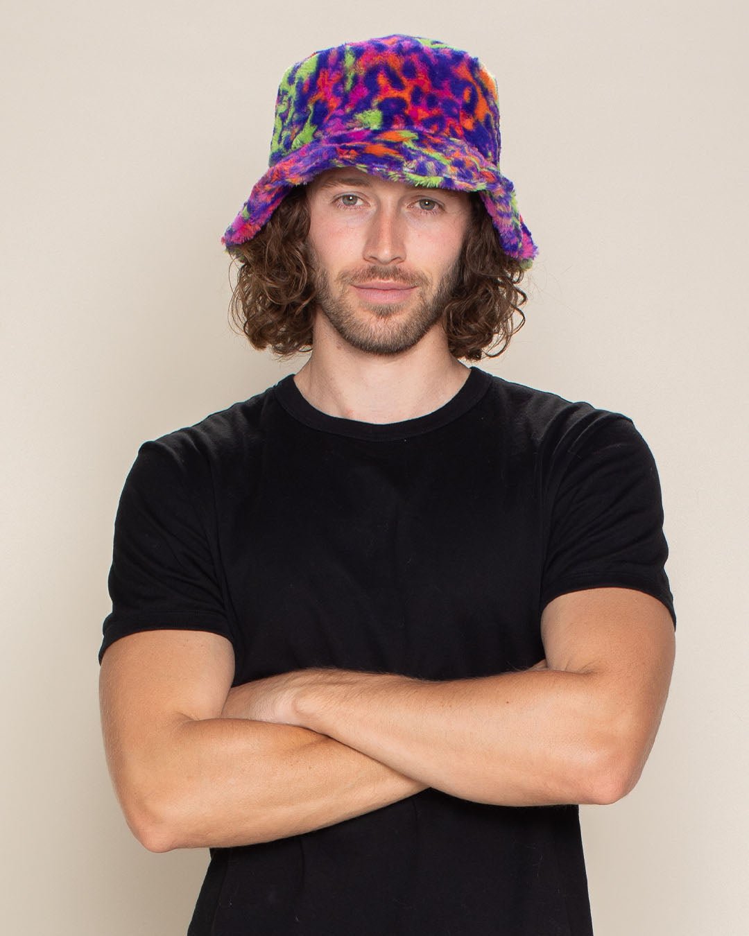 Men's Fur Bucket Hat | Neon Disco Cat