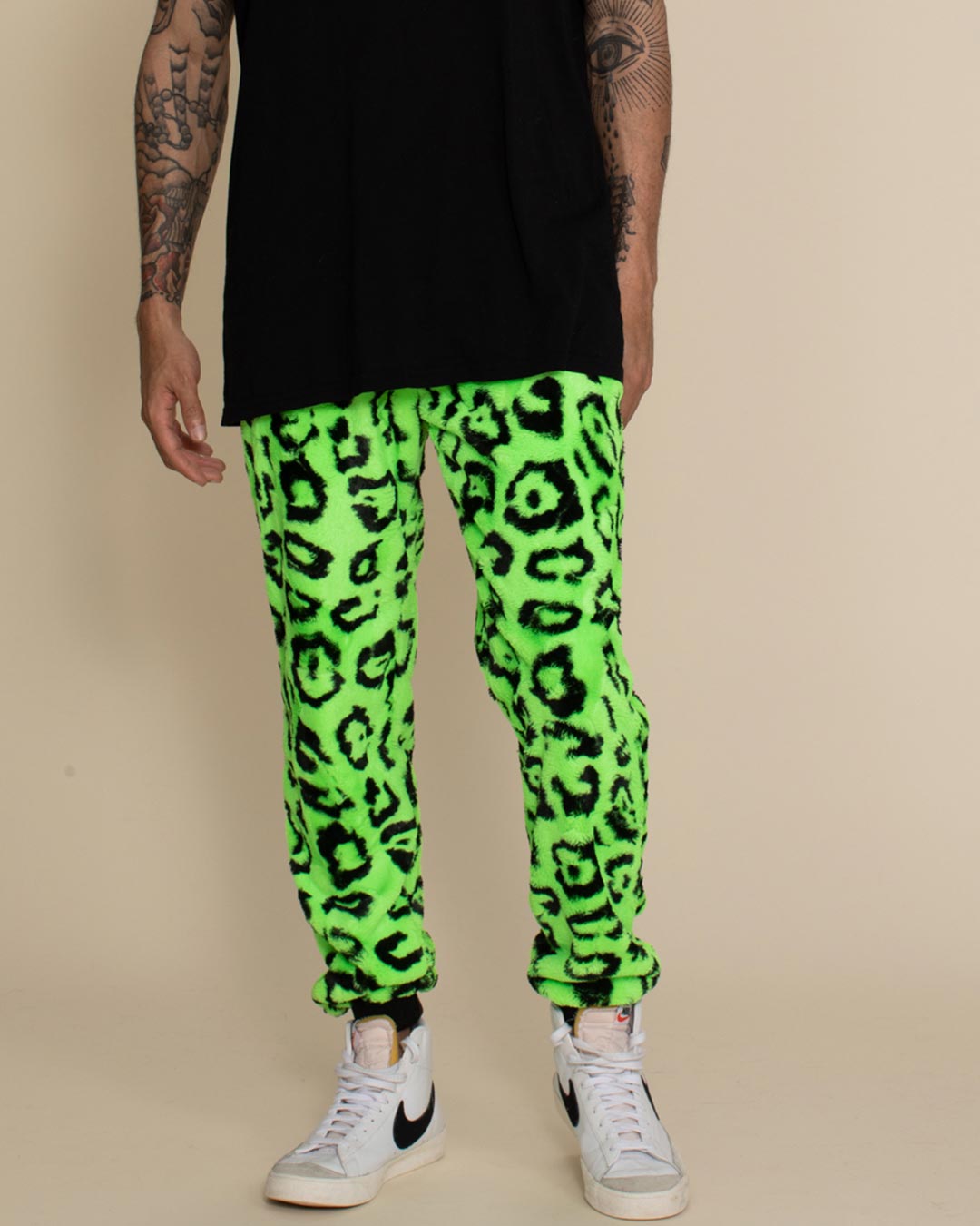 Men's Designer Sweatpants | Neon Green Leopard