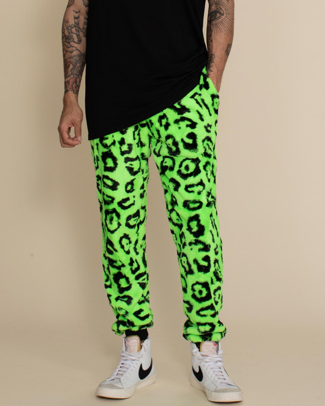 Men's Designer Sweatpants | Neon Green Leopard