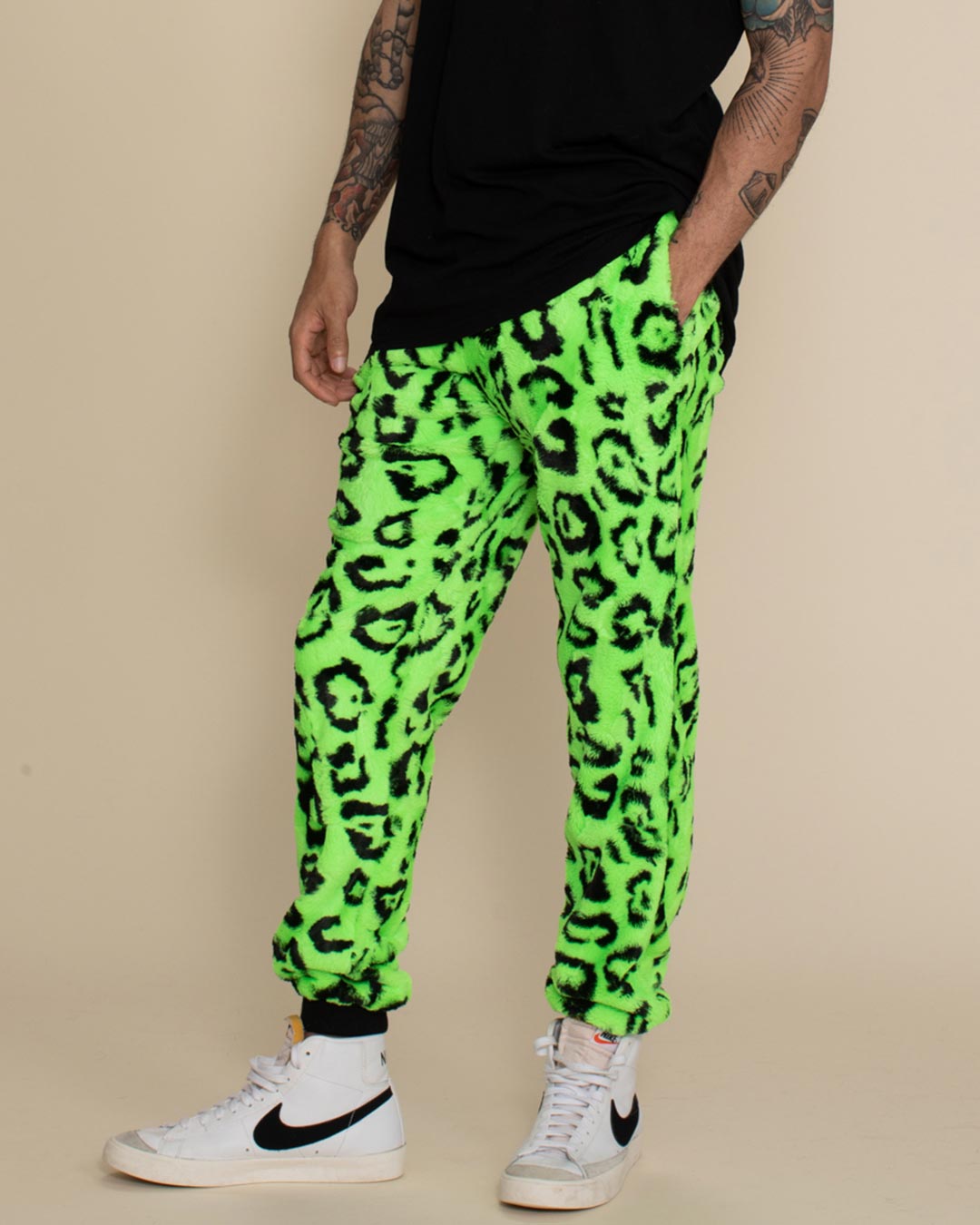 Neon Green Leopard ULTRA SOFT Faux Fur Sweatpants | Men's