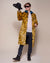 Yellow Cheetah Calf Length Collared Faux Fur Coat 