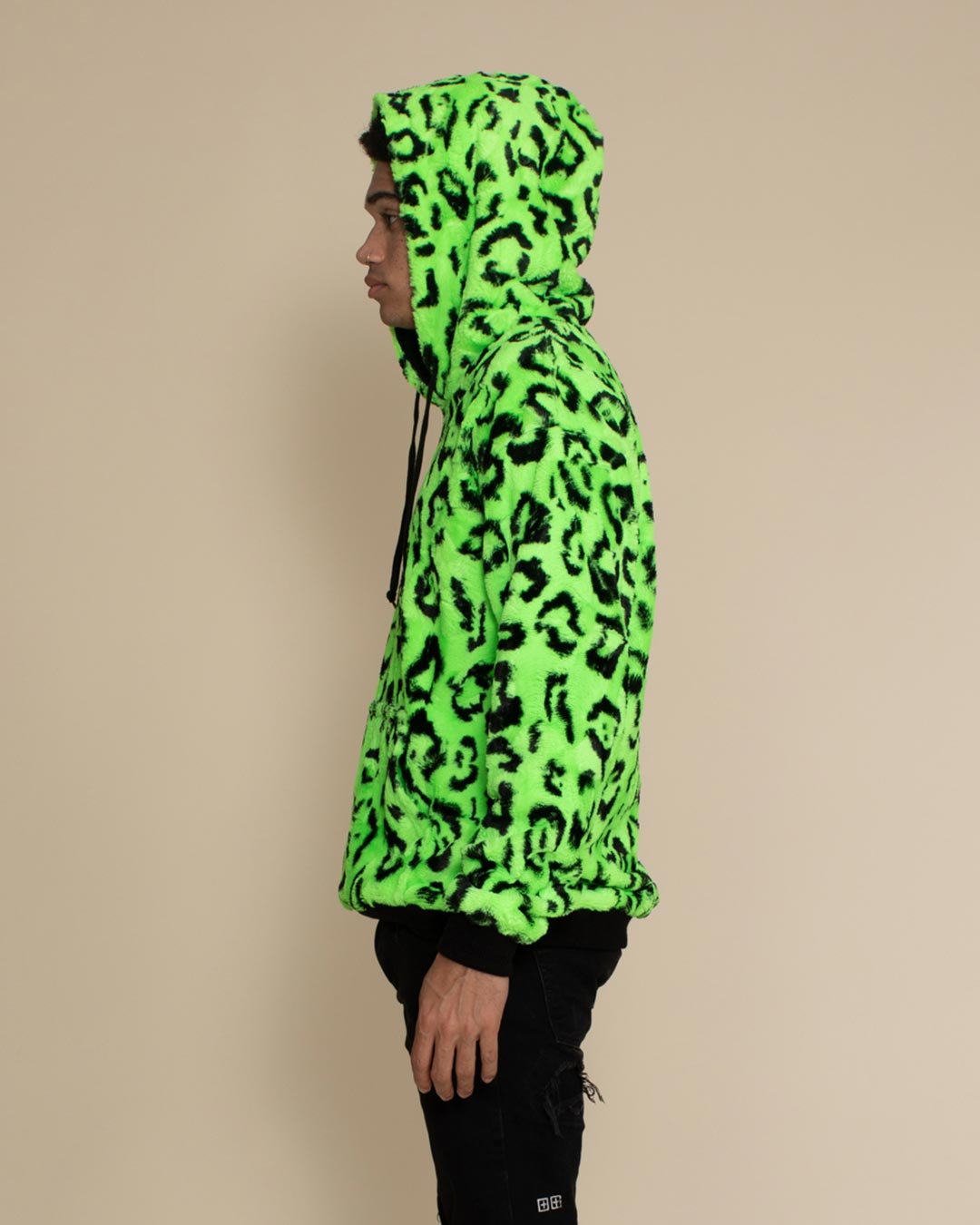 Men's Fur Hoodie | Neon Green Leopard